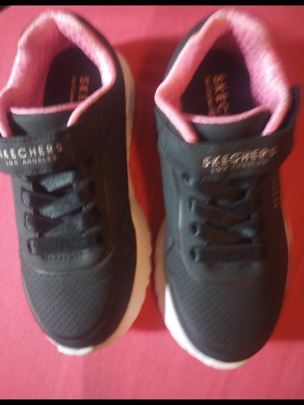 Skechers Kids Black and Pink Athletic Sneakers- Girl's Size 12